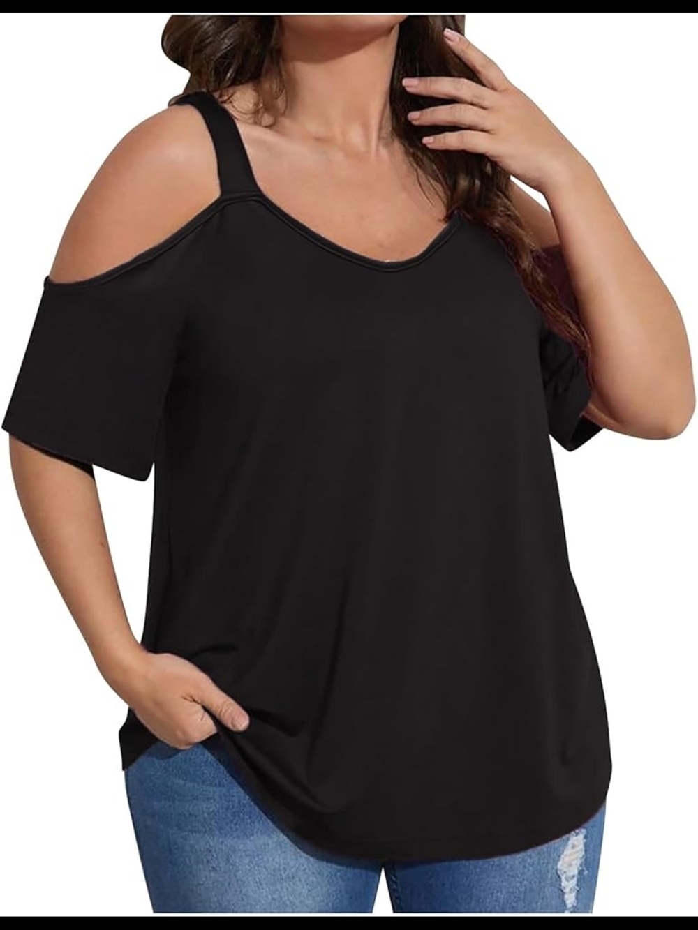 Chelsea & Theodore Black Cold-Shoulder Tunic